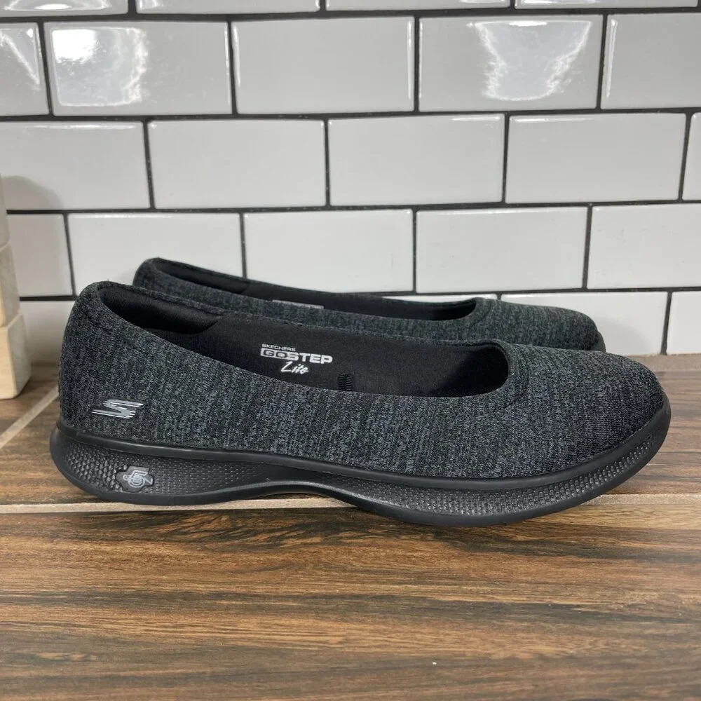 Skechers Go Step Lite Evoke Shoes Womens Size 6 Black Gray Comfort Slip Ons - Picture 3 of 13
